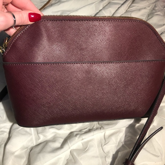 Calvin Klein Saffiano Burgundy Crossbody Chain Bag - Picture 2 of 5